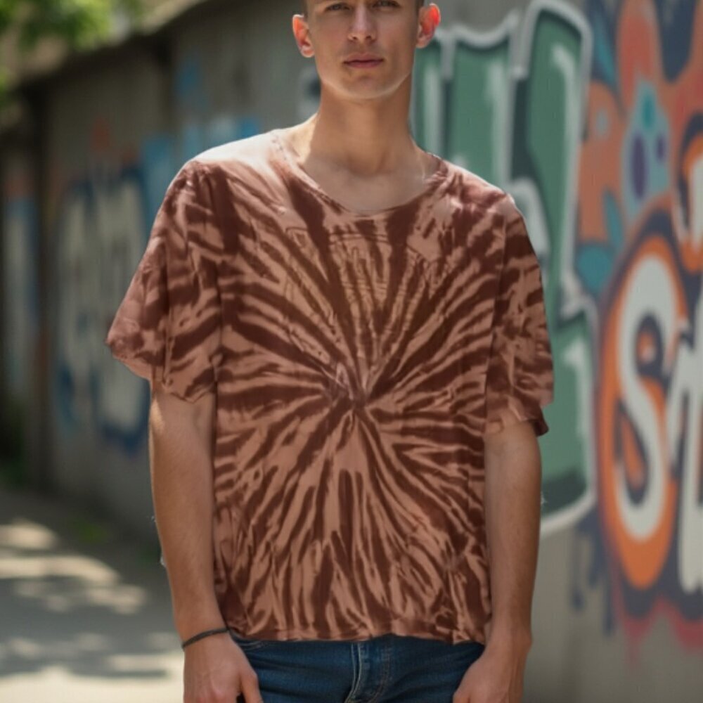 💕Vintage-Style Brown Spiral Tie-Dye Tee Retro Hippie Earth Tone T-Shirt S